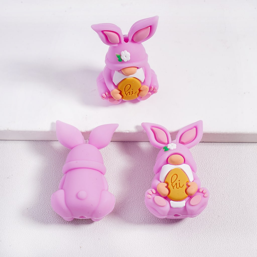 3D Cute Rabbit & Rooster Easter Character Series Silicone Focal Beads Random Mix