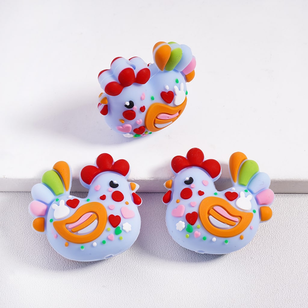 3D Cute Rabbit & Rooster Easter Character Series Silicone Focal Beads Random Mix