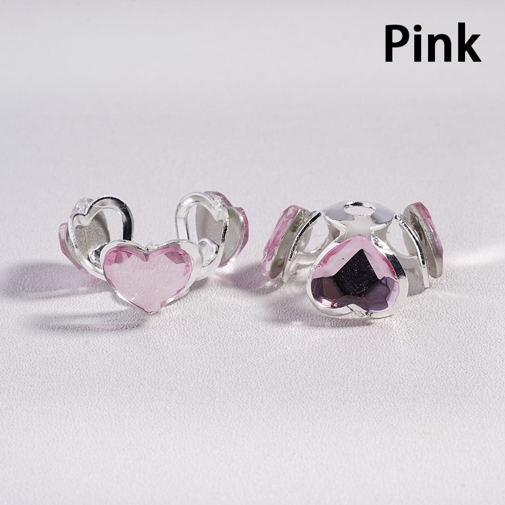 Alloy Bead Cages, Bead Cap in Silver Color, Heart Rhinestones in Various Colors, Random Mix (They Fit 16MM Beads)