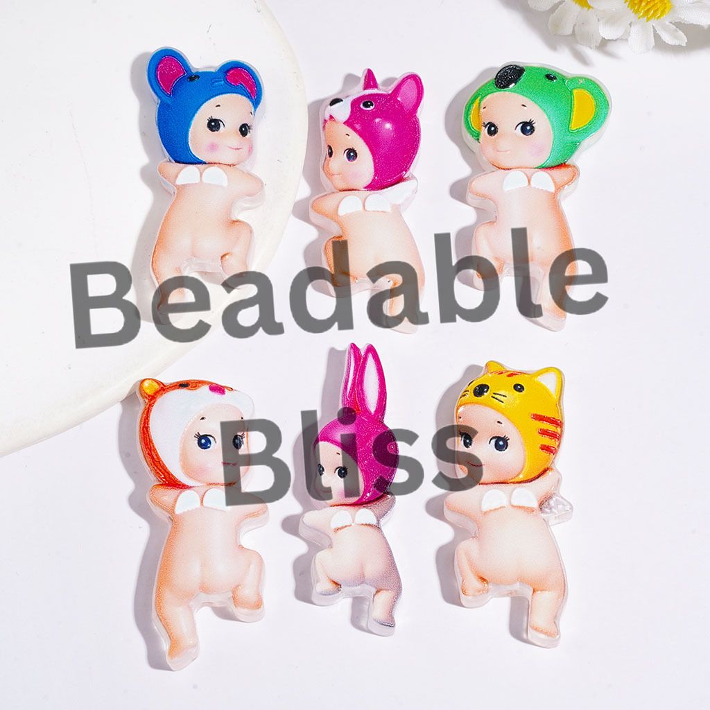 Japanese Baby Boy Wearing Diverse Animal Hat Acrylic Beads, Random Mix