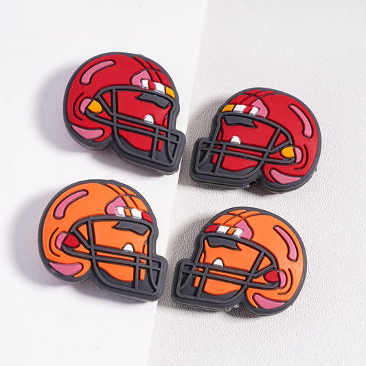 USA Sporty Helmet Red and Orange Football Design Theme Silicone Focal Beads