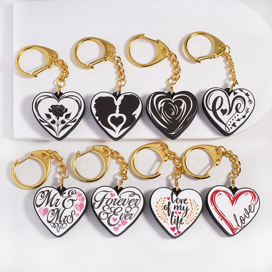 Love Heart Shape, Romantic Metal Keychain Silicone Charm Pendant Valentine Day Theme Random Mix
