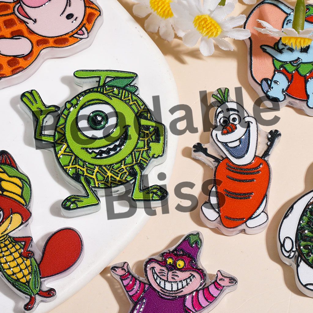 Acrylic Beads Fruit & Vegetable Shaped Animal, Fox Elephant Cat Green One-Eyed Monster White Snow Robot Pig, Random Mix