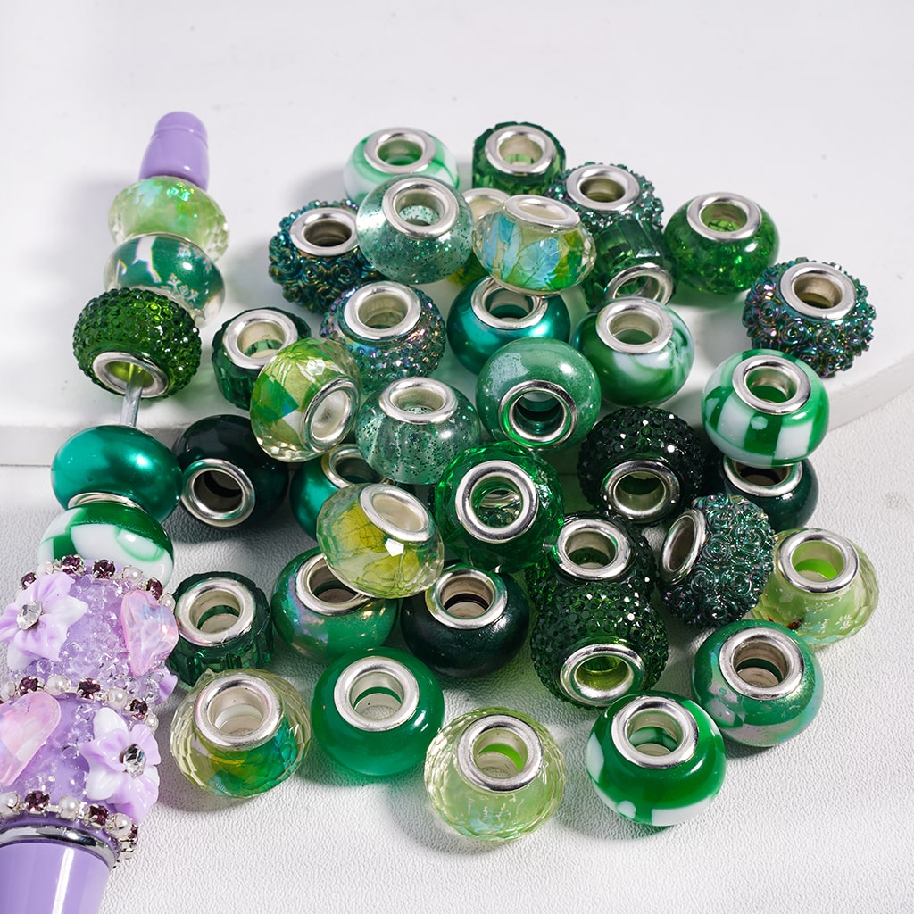 Green Series Abacus Large Hole, Abacus bead Shape, Acrylic Beads Random Mix (Size Varies Between 11 and 14 MM Depending on bead)