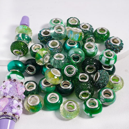 Green Series Abacus Large Hole, Abacus bead Shape, Acrylic Beads Random Mix (Size Varies Between 11 and 14 MM Depending on bead)