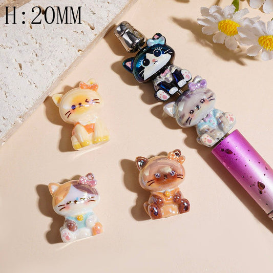 UV-Coated Adorable Bowtie-Wearing Kitten in Sitting Pose Series Acrylic Beads, Height 20MM, Random Mix