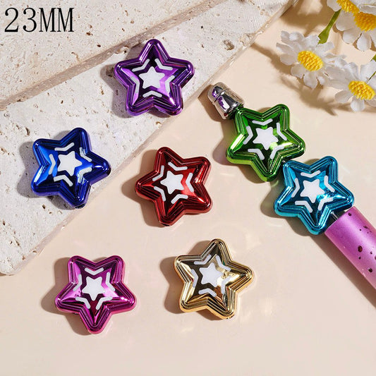 Layered Pattern Design Shiny Star Shape Acrylic Beads, 23MM, Assorted Colors, Random Mix