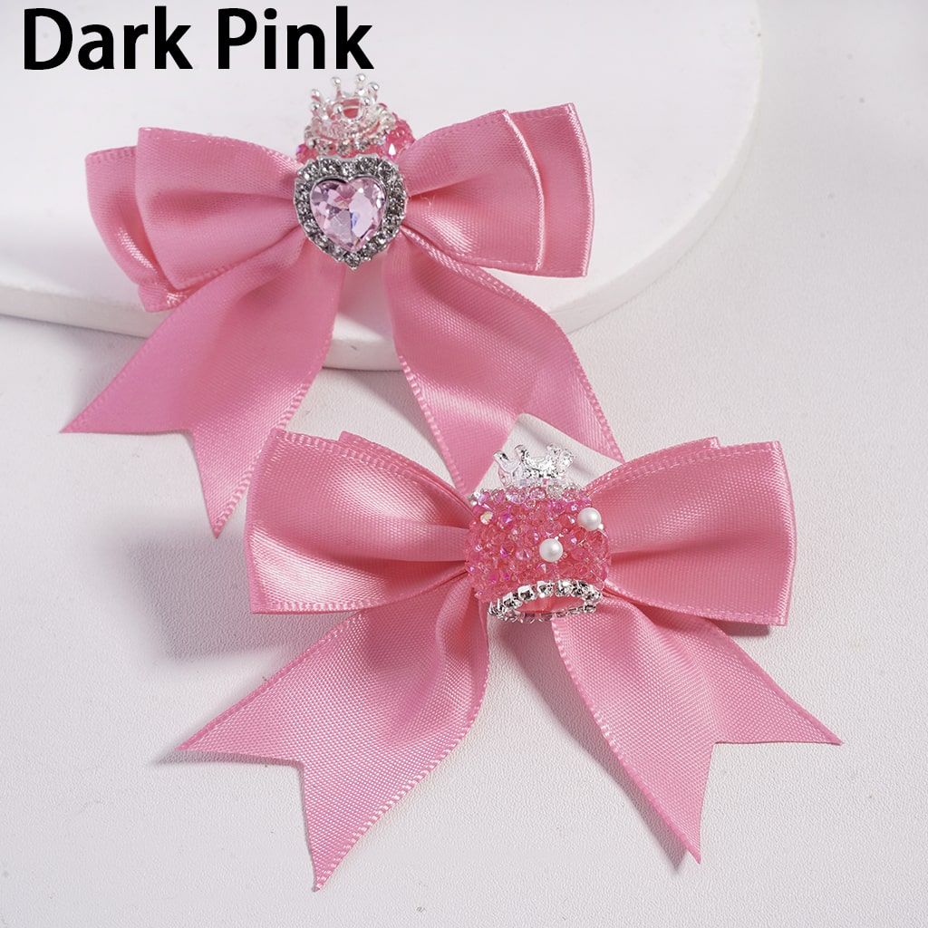 Large Fabric Bowtie with Heart Shape Shiny Rhinestones White Pearls Silver Alloy Crown Acrylic Beads in Solid Color (The Bowtie is around 65MM Wide)
