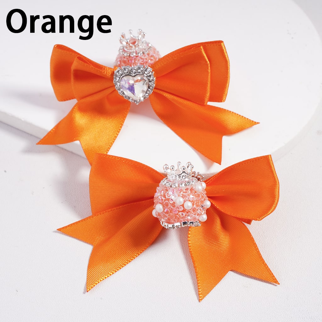 Large Fabric Bowtie with Heart Shape Shiny Rhinestones White Pearls Silver Alloy Crown Acrylic Beads in Solid Color (The Bowtie is around 65MM Wide)
