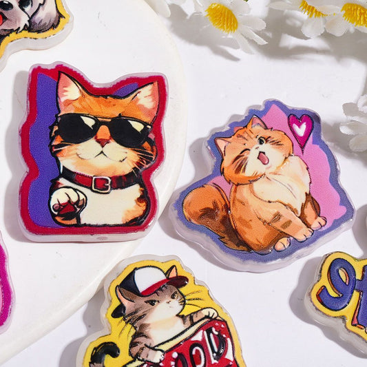 Cute Dog, Bunny & Cat Pet Animal Character Acrylic Beads, Random Mix