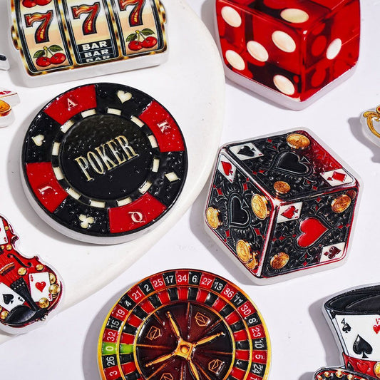 Classic Gaming Elements Magic Hat, Violin, Dice & Trophy Design Series in Playing Card Style Acrylic Beads, Random Mix