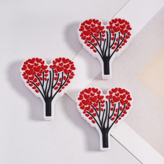 Valentine Day Theme Red Heart Tree of Love Silicone Focal Bead
