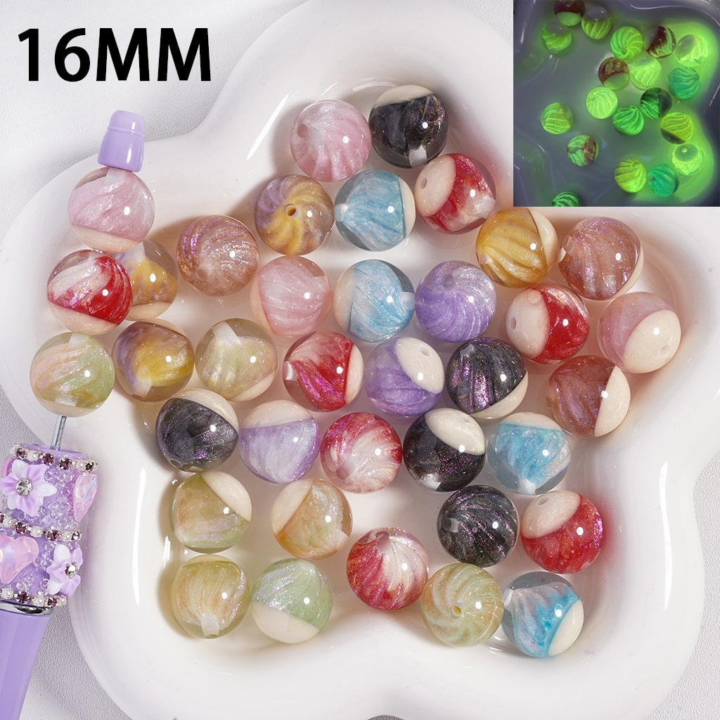 Luminous Glitter Mountain Glow Translucent Multi Color Round Acrylic Beads 16 MM Random Mix