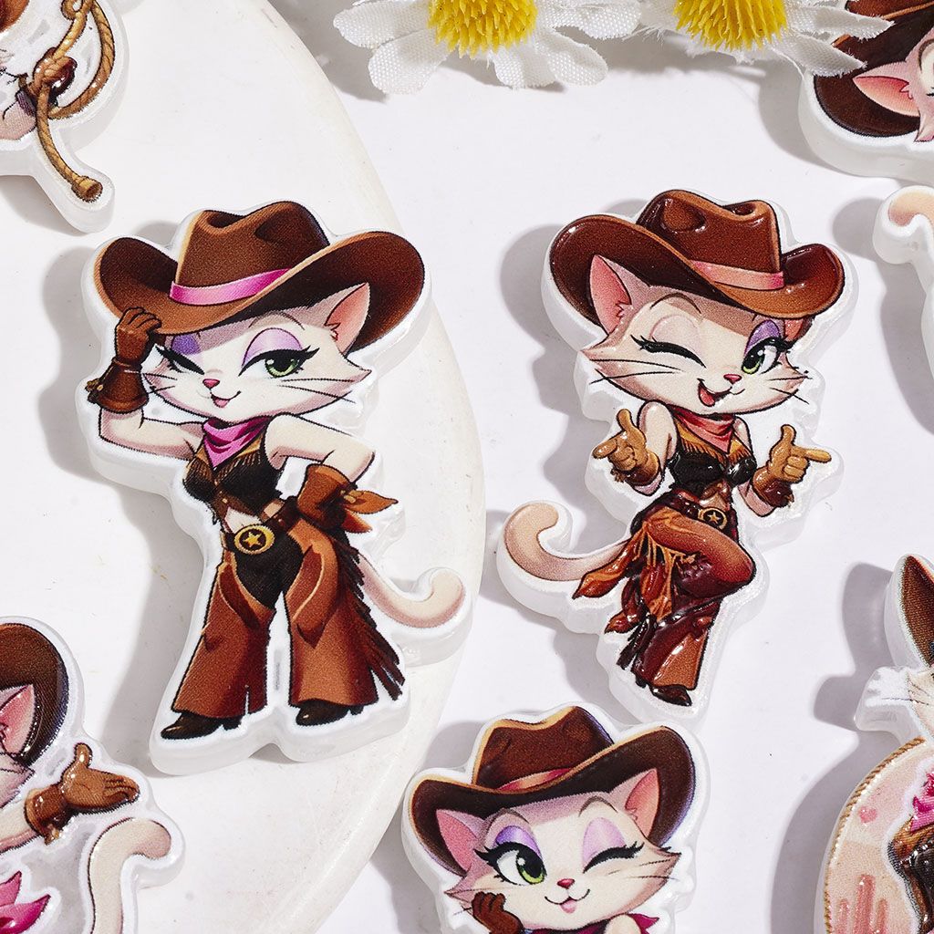Adorable Western Style Cat Characters Wearing Hat & Cowboy Outfit Acrylic Beads, Assorted Designs, Random Mix