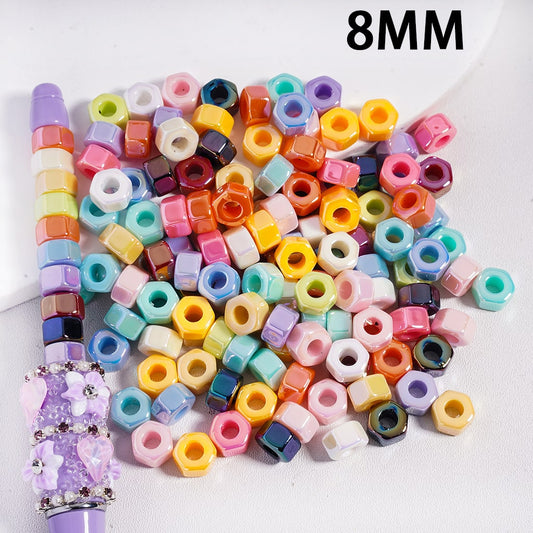 UV Coating Three-Dimensional Crystal Look Hexagon in Stoving Varnish Process Multi-Color Acrylic Beads 8MM Random Mix