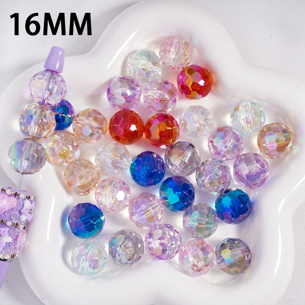 UV Coating Rainbow Disco Sparkle Transparent Multi Color Round Acrylic Beads 16 MM Random Mix