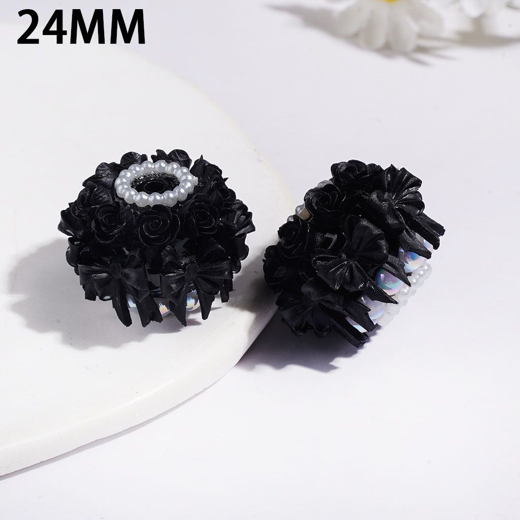 Handmade Acrylic Beads Luminous Cute Bowtie Rose Flowers and UV-Coated Half-Shell Pearl, White Pearls Loops 24MM Multi-Color
