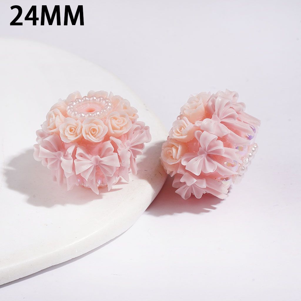 Handmade Acrylic Beads Luminous Cute Bowtie Rose Flowers and UV-Coated Half-Shell Pearl, White Pearls Loops 24MM Multi-Color