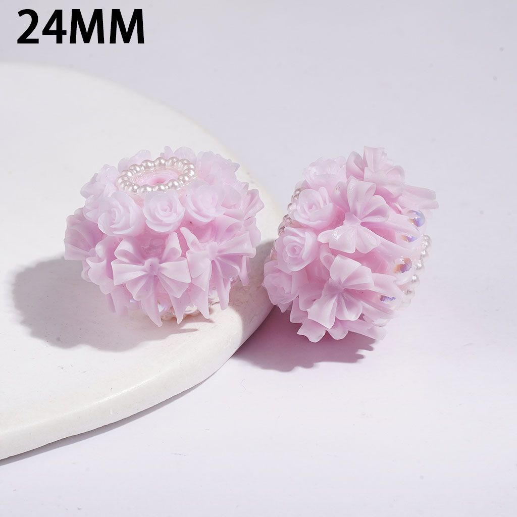 Handmade Acrylic Beads Luminous Cute Bowtie Rose Flowers and UV-Coated Half-Shell Pearl, White Pearls Loops 24MM Multi-Color
