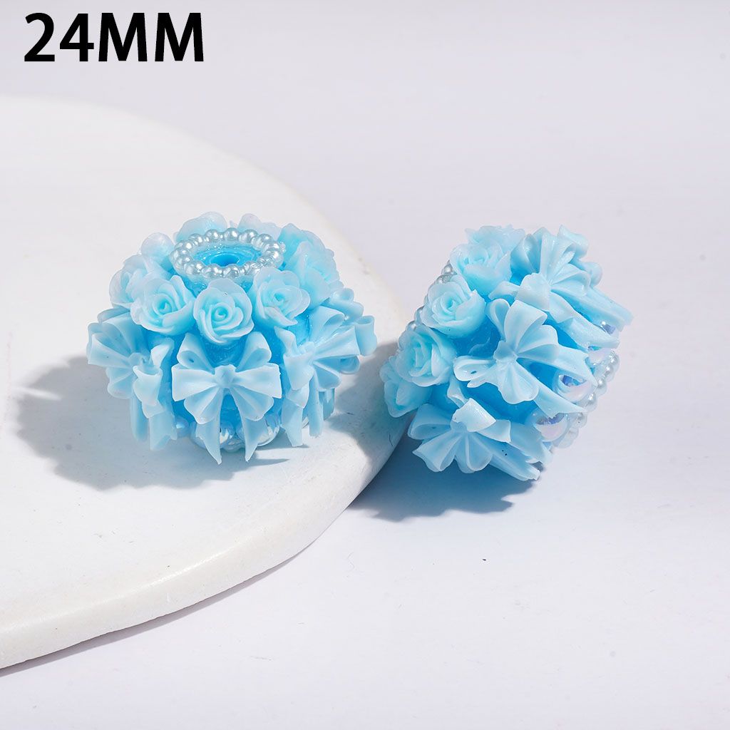 Handmade Acrylic Beads Luminous Cute Bowtie Rose Flowers and UV-Coated Half-Shell Pearl, White Pearls Loops 24MM Multi-Color