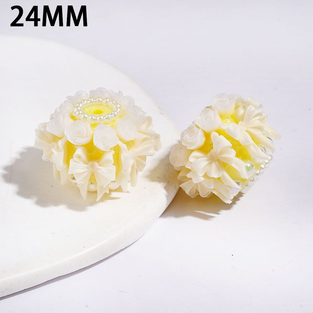 Handmade Acrylic Beads Luminous Cute Bowtie Rose Flowers and UV-Coated Half-Shell Pearl, White Pearls Loops 24MM Multi-Color