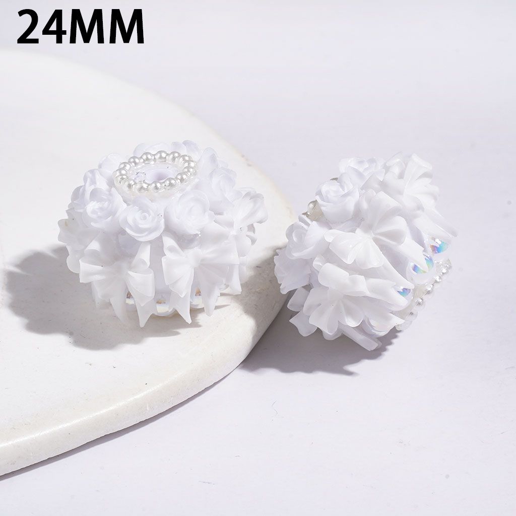 Handmade Acrylic Beads Luminous Cute Bowtie Rose Flowers and UV-Coated Half-Shell Pearl, White Pearls Loops 24MM Multi-Color