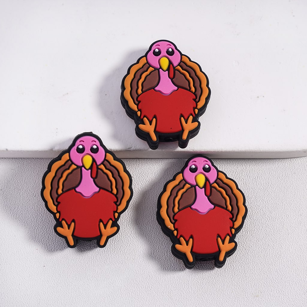 Lovely Red Turkey Thanksgiving Day Theme Silicone Focal Beads
