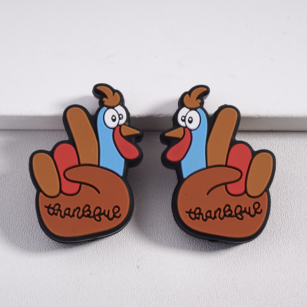 Cute Turkey Hand Gesture "V" Sign Thanksgiving Day Thankful Silicone Focal Beads