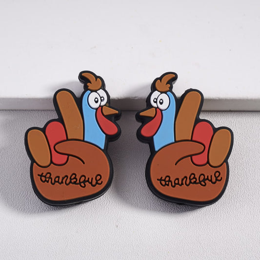 Cute Turkey Hand Gesture "V" Sign Thanksgiving Day Thankful Silicone Focal Beads