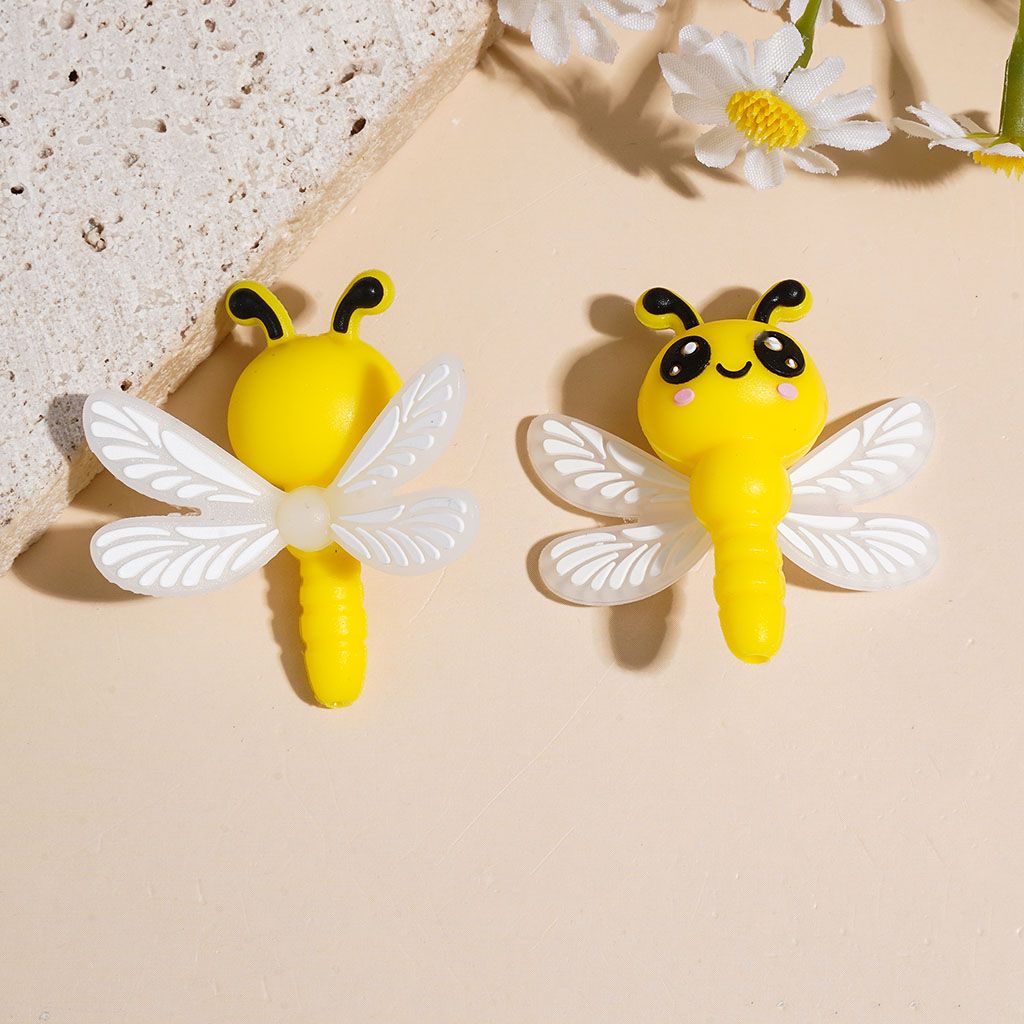 Silicone Focal Beads 3D Cute Dragonfly with Big Eye and Wings, 39MM, Multi-Color