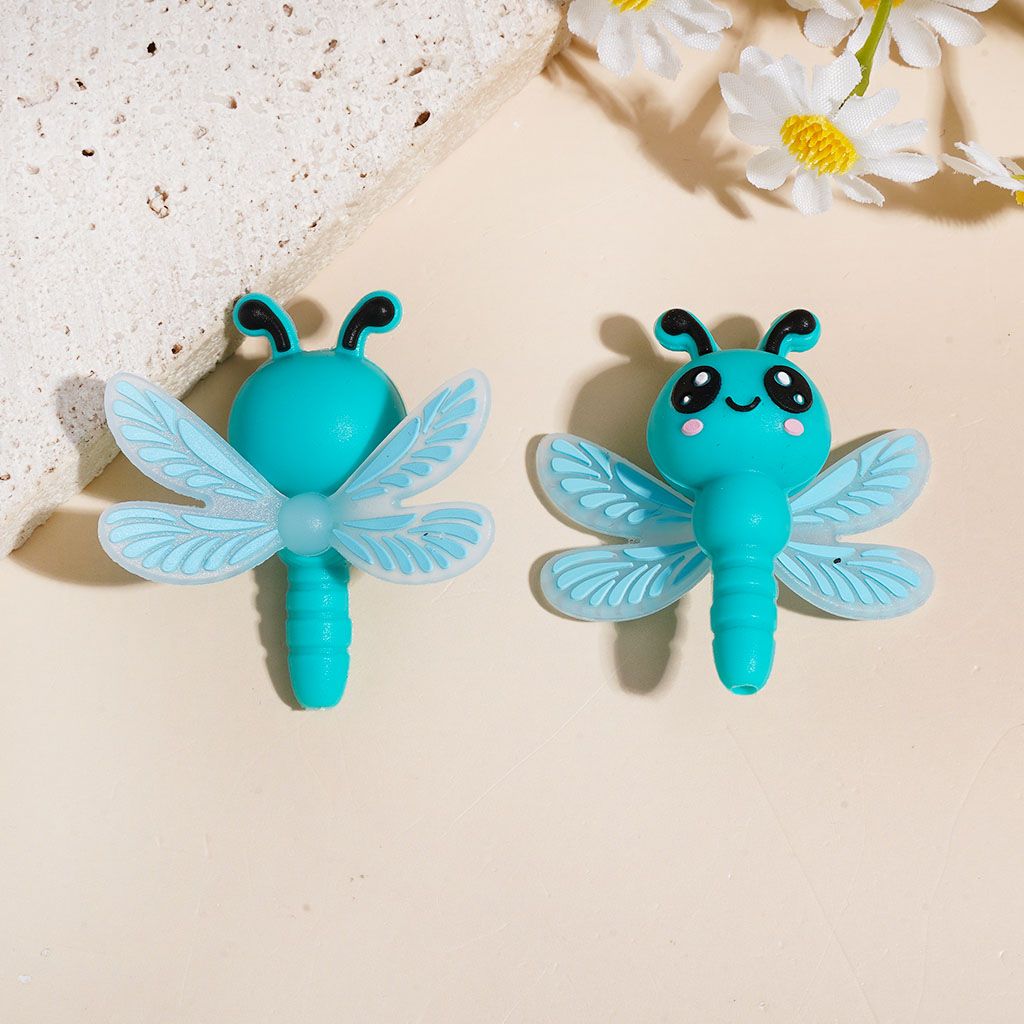 Silicone Focal Beads 3D Cute Dragonfly with Big Eye and Wings, 39MM, Multi-Color