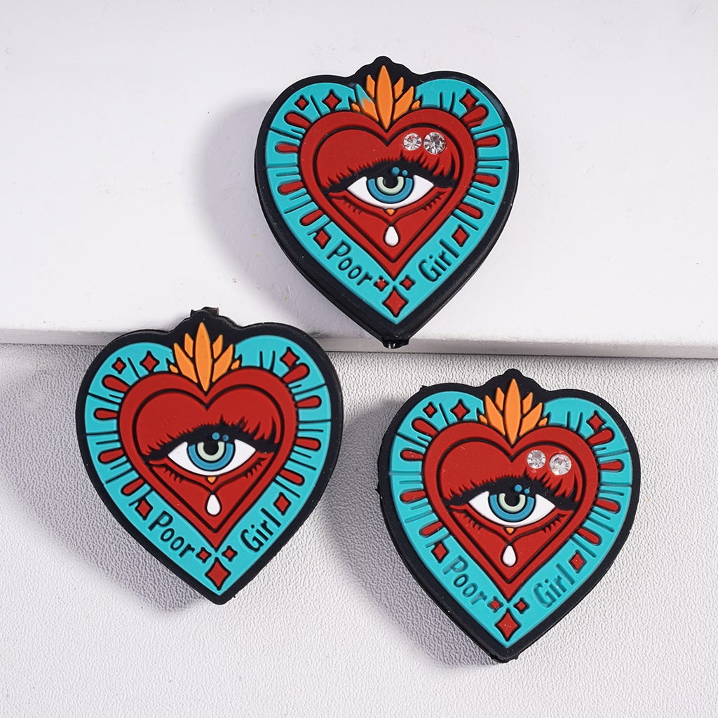 Teary Evil Eye Red Heart with Clear Rhinestones Silicone Focal Beads