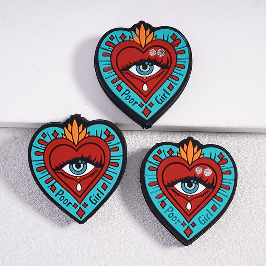 Teary Evil Eye Red Heart with Clear Rhinestones Silicone Focal Beads
