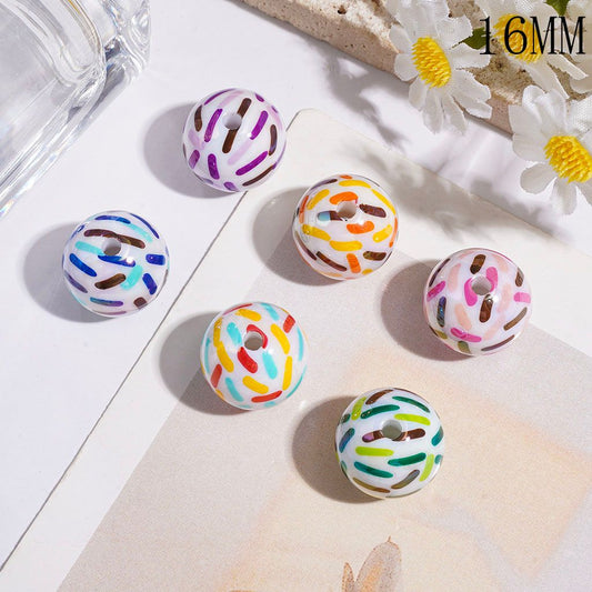 UV-Coated Vibrant Multi-Color Candy Stripe Printed Acrylic Beads for Bracelets, 16MM, Random Mix