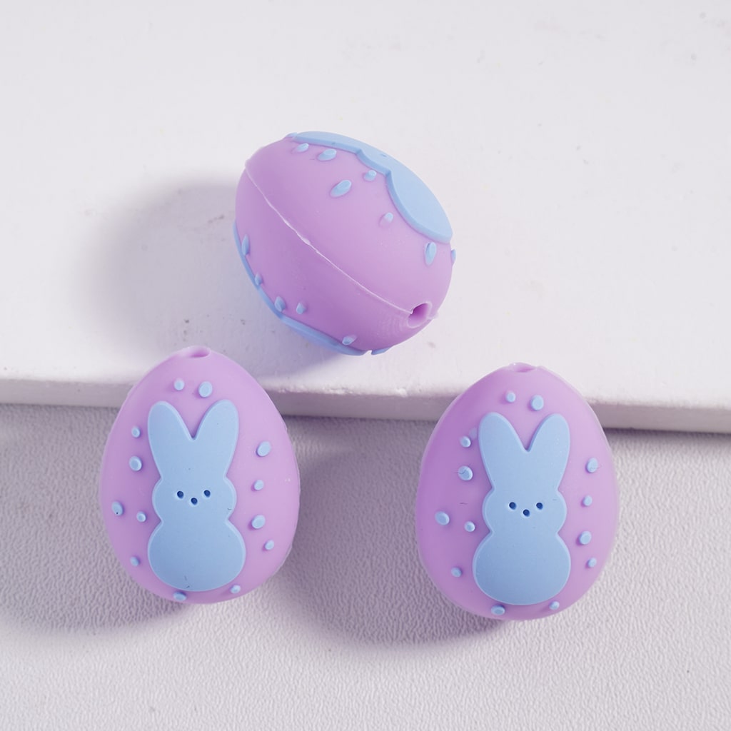 3D Easter Theme Egg Bunny Rabbit and Spot Silicone Focal Beads Random Mix