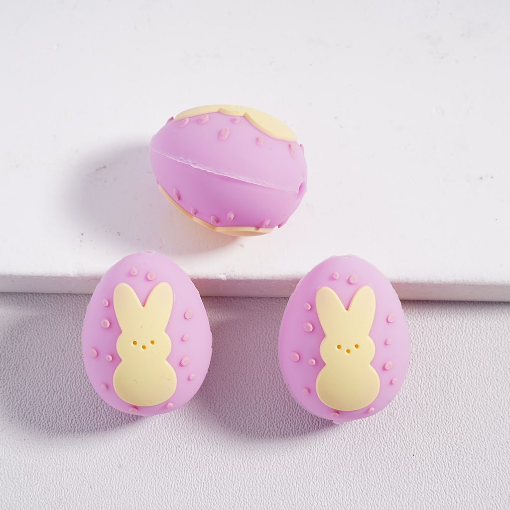 3D Easter Theme Egg Bunny Rabbit and Spot Silicone Focal Beads Random Mix
