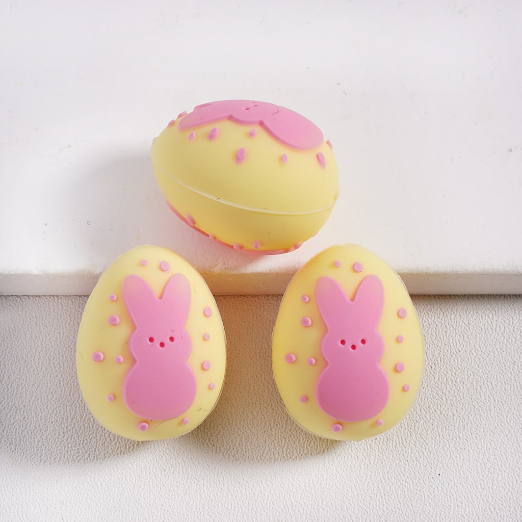 3D Easter Theme Egg Bunny Rabbit and Spot Silicone Focal Beads Random Mix