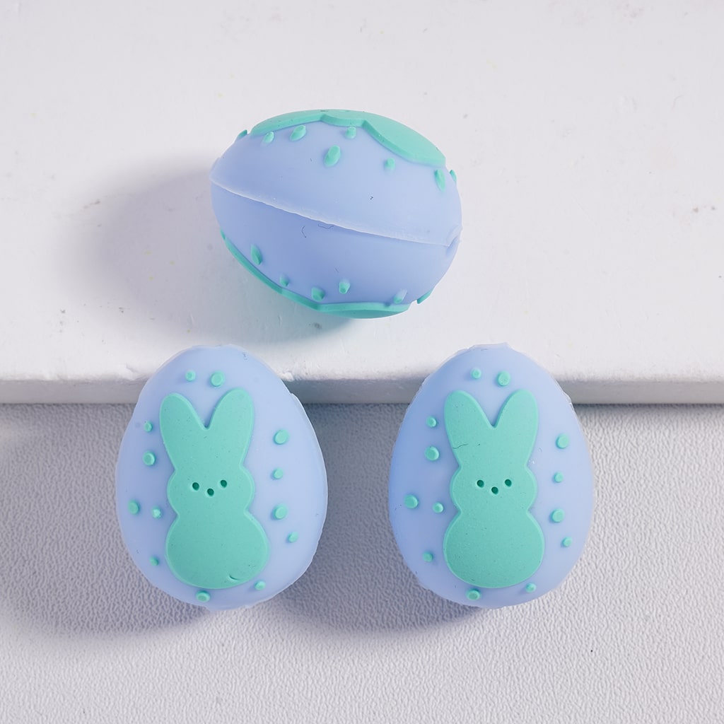 3D Easter Theme Egg Bunny Rabbit and Spot Silicone Focal Beads Random Mix