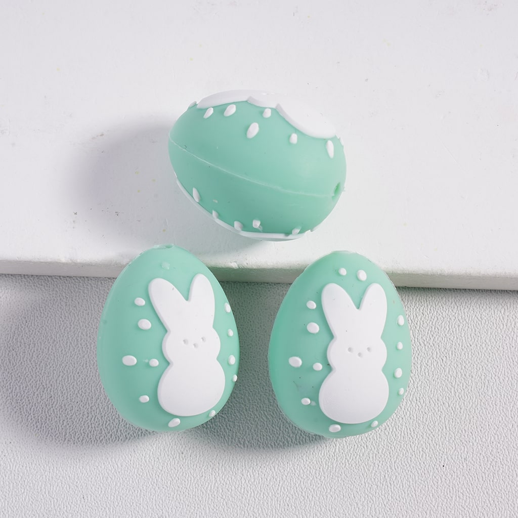 3D Easter Theme Egg Bunny Rabbit and Spot Silicone Focal Beads Random Mix