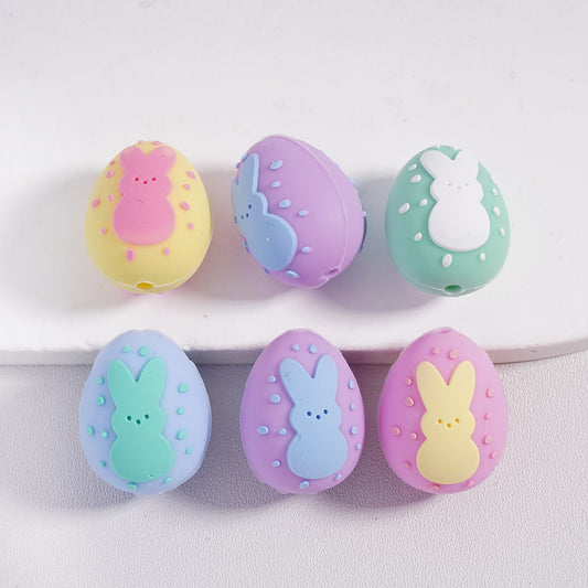 3D Easter Theme Egg Bunny Rabbit and Spot Silicone Focal Beads Random Mix