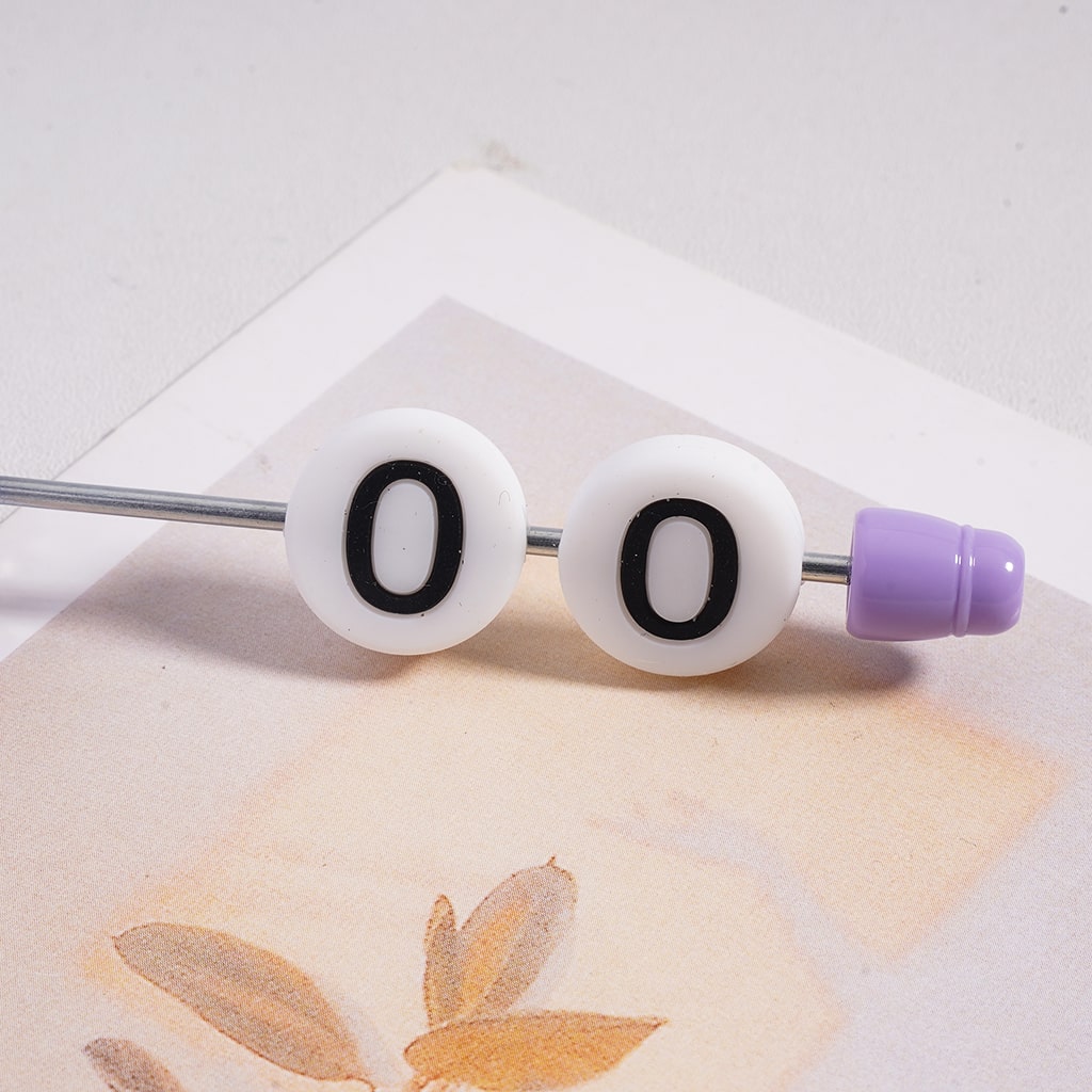 White Flat Round Silicone Focal Beads with Black Numbers Print Horizontal Hole