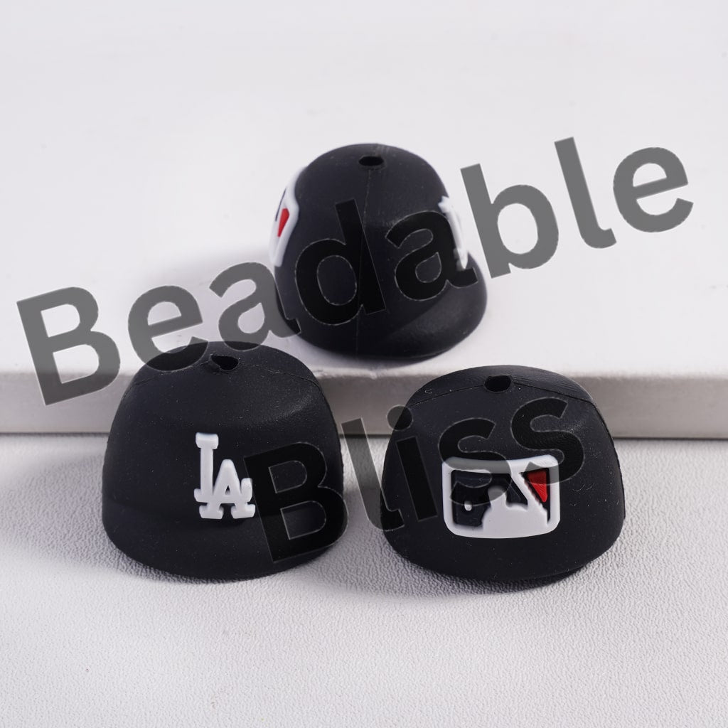 3D Baseball Cap Hat Sporty Colorful Silicone Focal Beads Random Mix