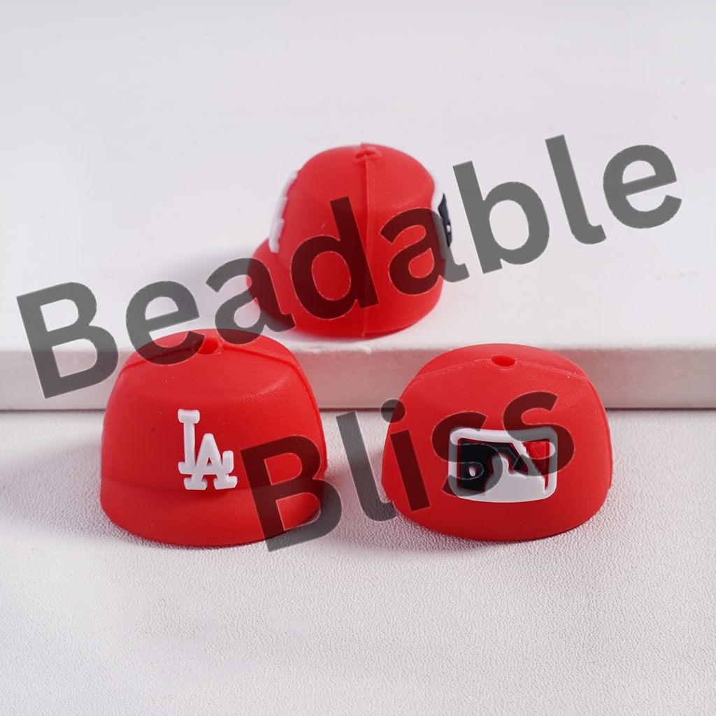3D Baseball Cap Hat Sporty Colorful Silicone Focal Beads Random Mix