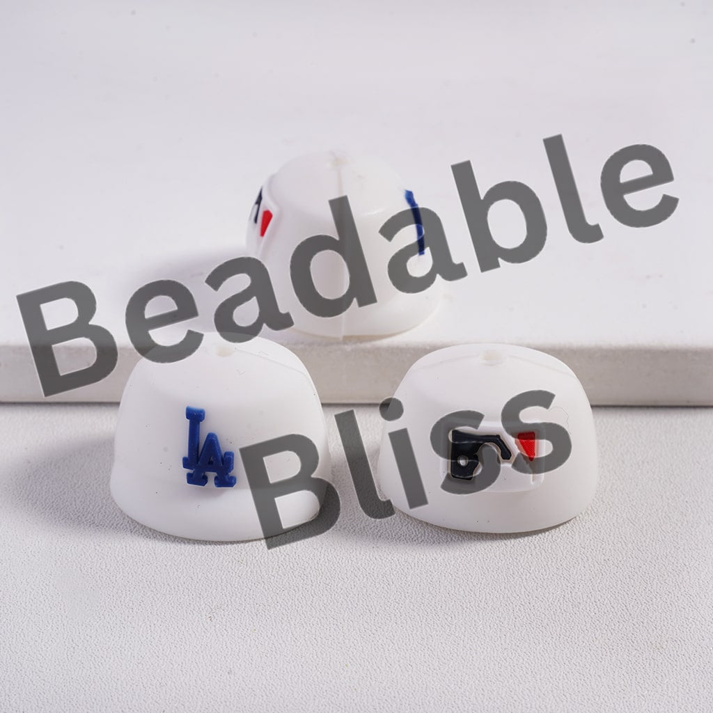3D Baseball Cap Hat Sporty Colorful Silicone Focal Beads Random Mix