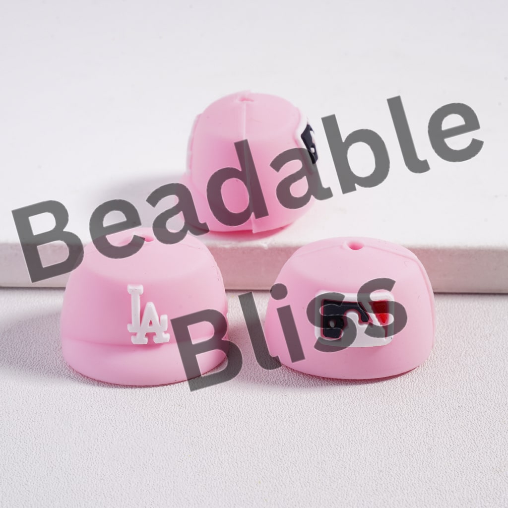 3D Baseball Cap Hat Sporty Colorful Silicone Focal Beads Random Mix