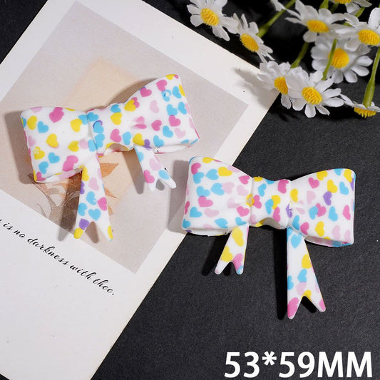 Lovely Multicolor Heart Print Soft Bowtie-Shaped Silicone Focal Beads, 53*59MM