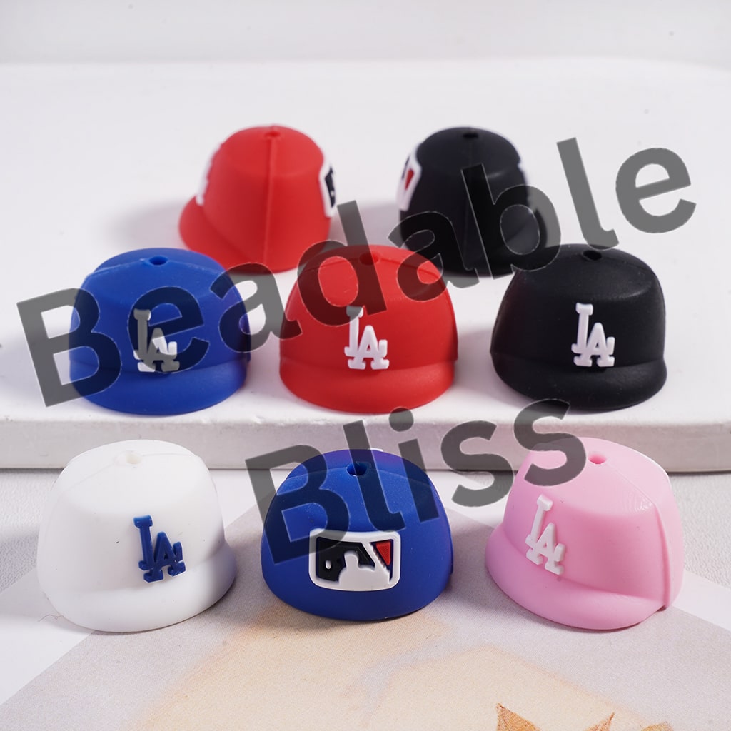 3D Baseball Cap Hat Sporty Colorful Silicone Focal Beads Random Mix