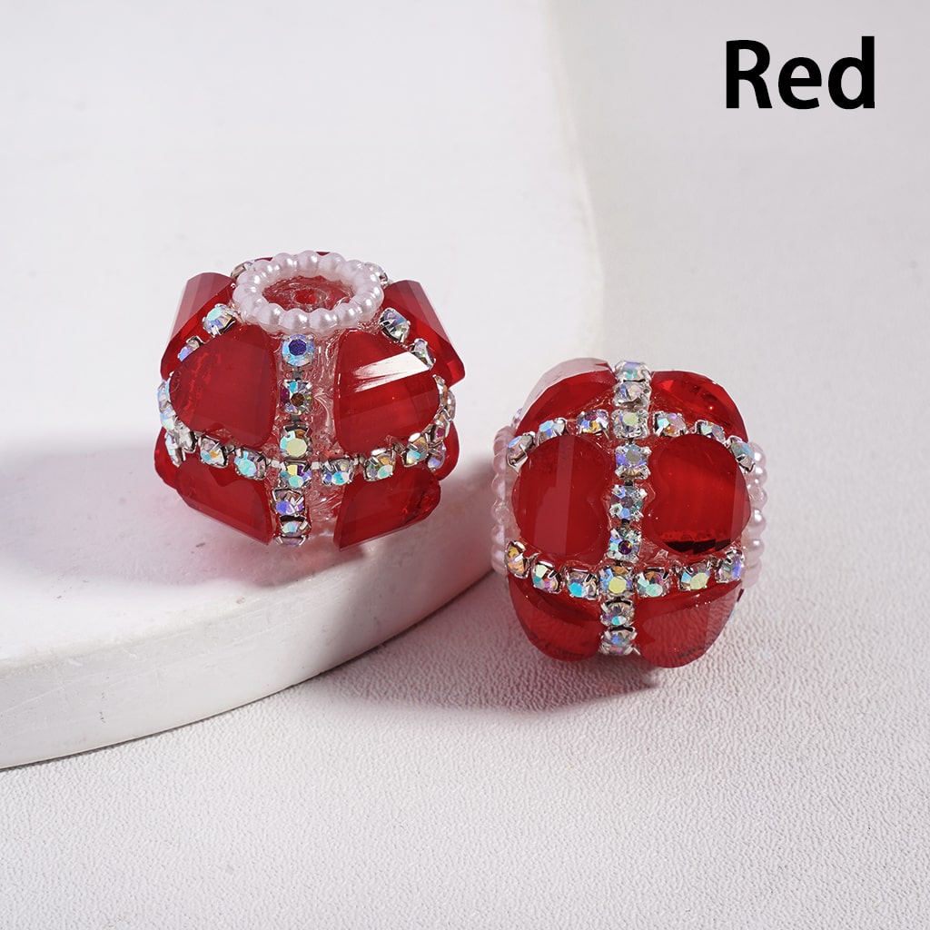 Glittery Heart AB Rhinestones and White Pearl Chains Multi Color Round Acrylic Beads 20MM Random Mix