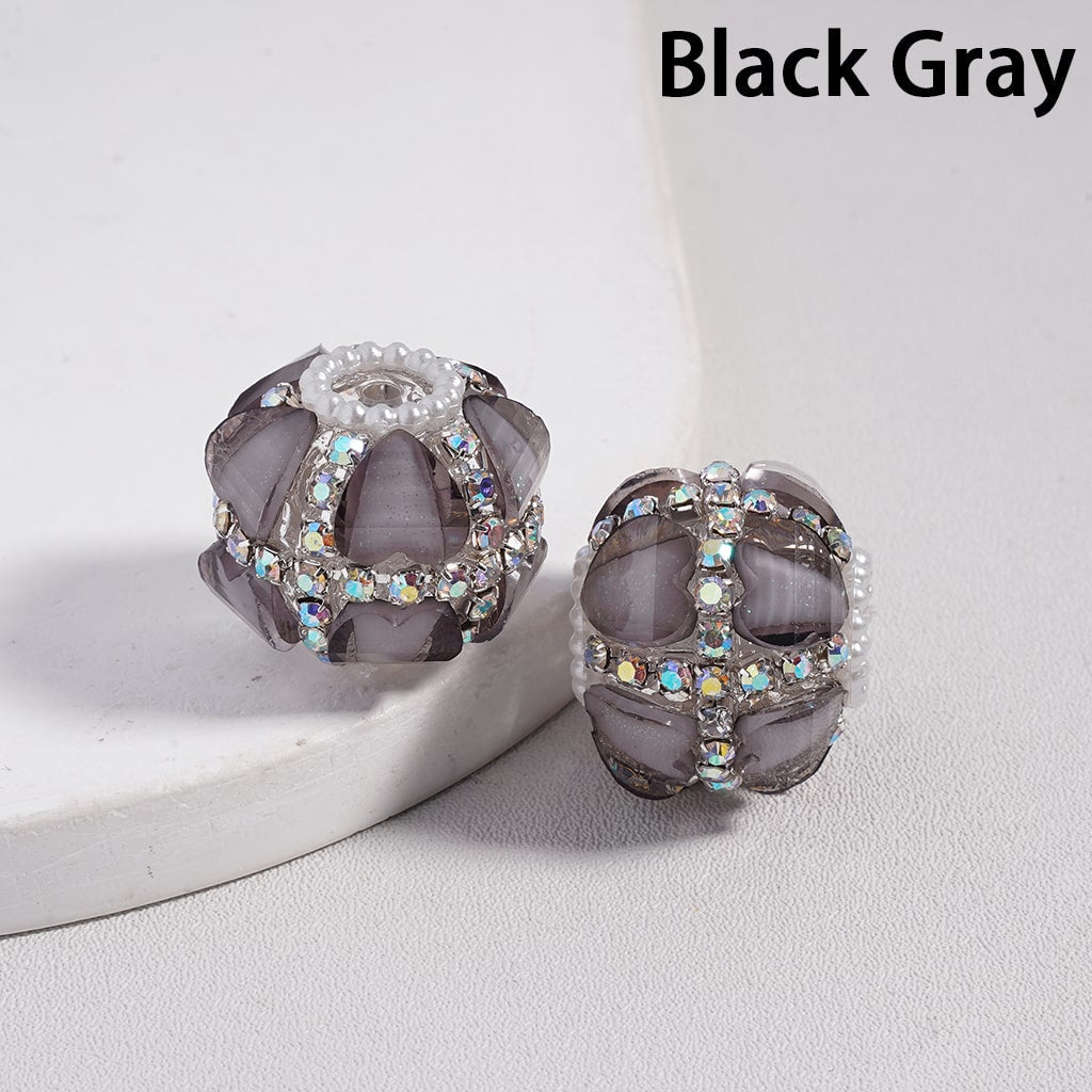 Glittery Heart AB Rhinestones and White Pearl Chains Multi Color Round Acrylic Beads 20MM Random Mix