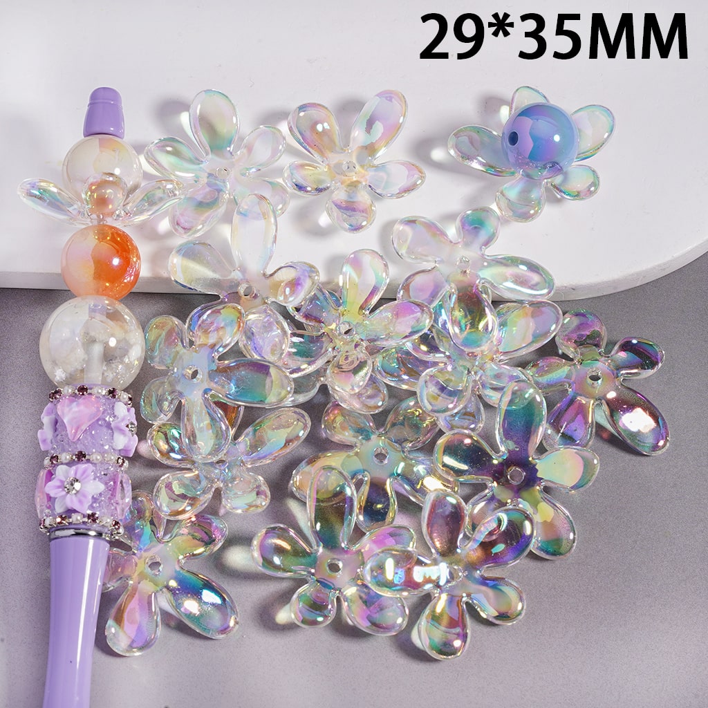 UV Coated Transparent Five Petal Flower Spacer Acrylic Beads 29*35MM